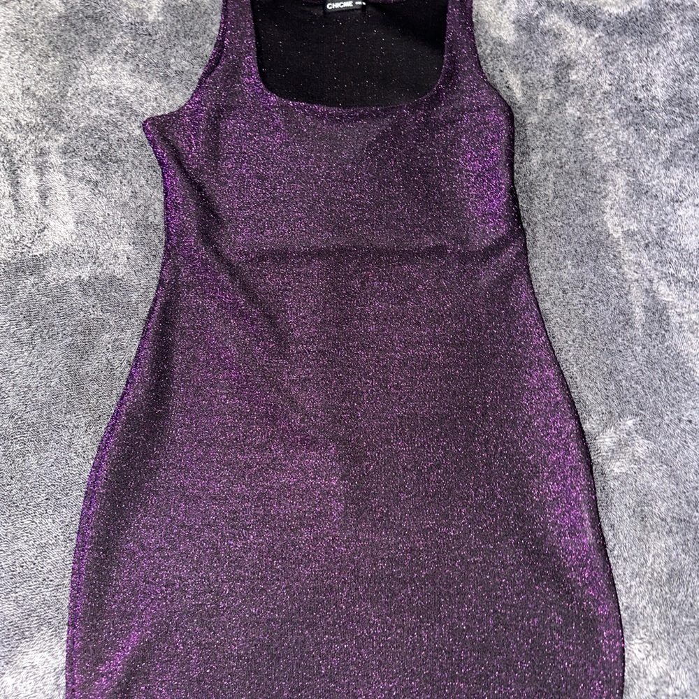 Trendy Purple Glitter Bodycon Dress